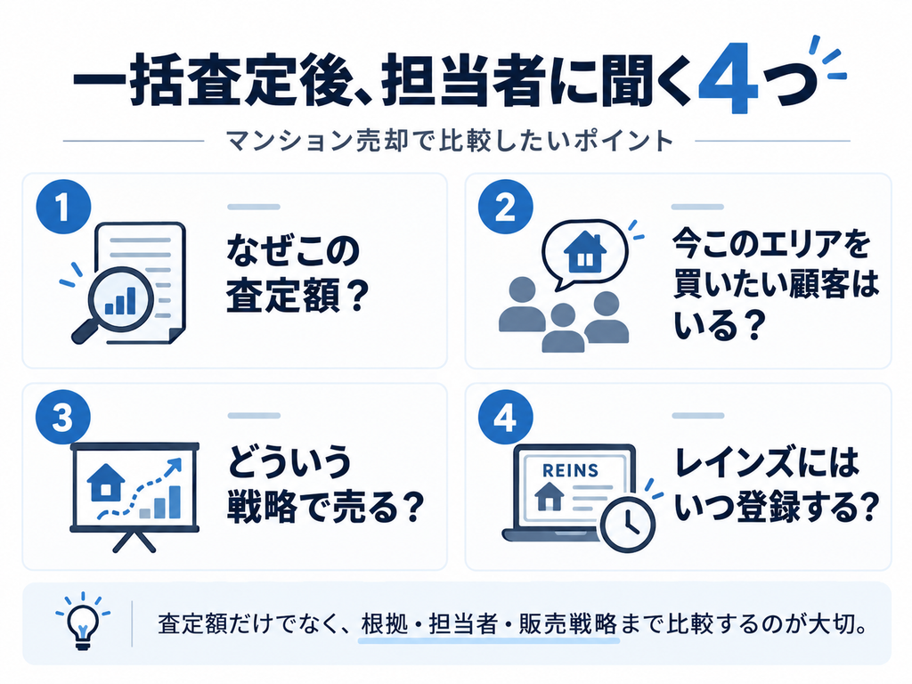 マンション売却の一括査定後に担当者へ確認したい4つの質問